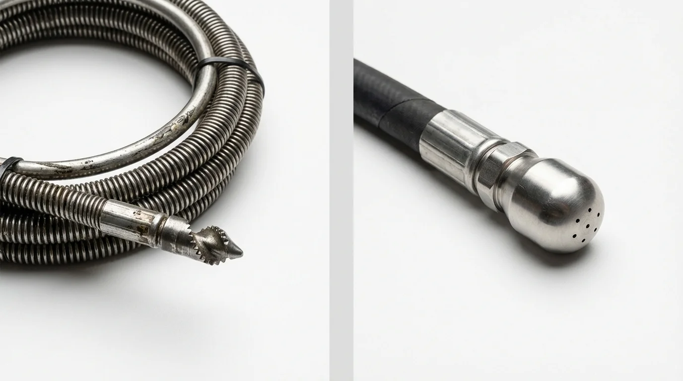 Drain snake cable and hydro jetting nozzle used for drain cleaning in Stanley, NC