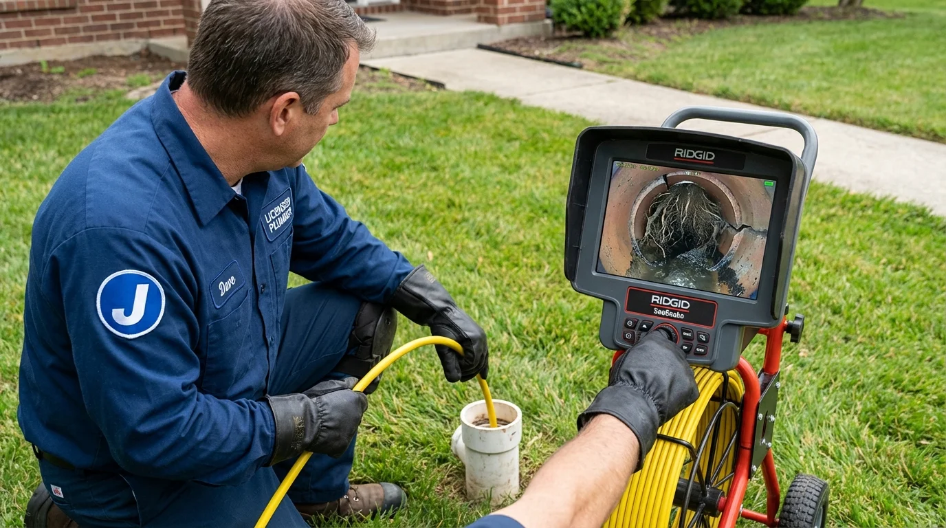 Sewer camera inspection being performed by Johns Plumbing LLC in Stanley