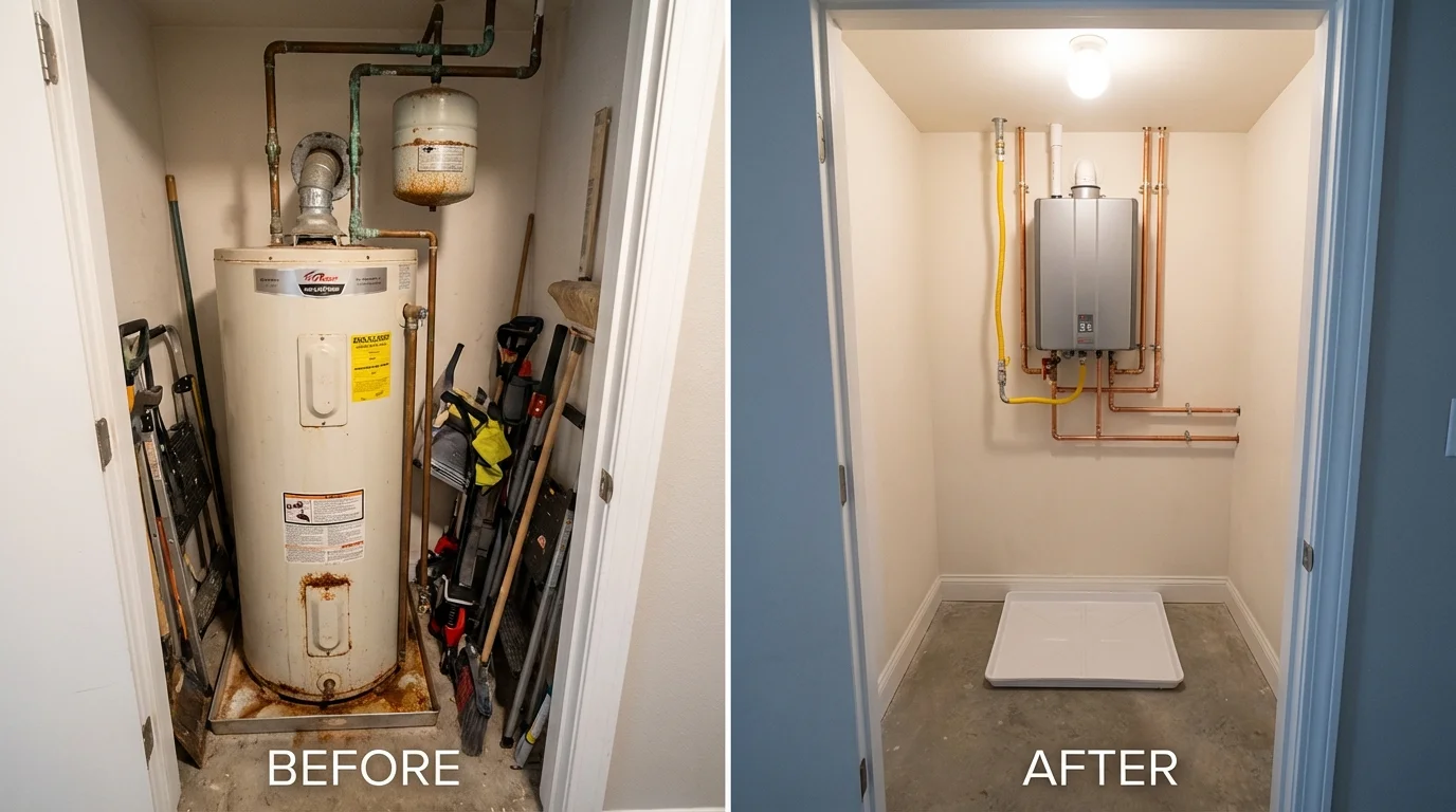 Tank water heater versus wall-mounted tankless unit comparison for Stanley, NC homeowners