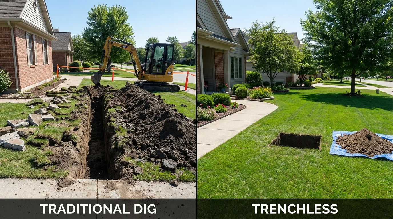 Trenchless sewer repair with minimal yard damage versus traditional excavation in Stanley, NC